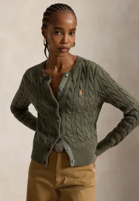POLO RALPH LAUREN Cable-Knit Cotton Crewneck Cardigan Green 