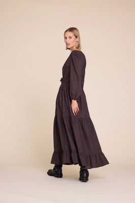 LINE OF OSLO MUSE LINEN DRESS DARK BROWN