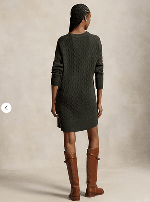 POLO RALPH LAUREN Cabel Knit Wool Cashmere Dress Olive Umber Heather 