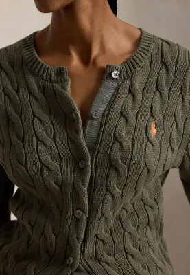 POLO RALPH LAUREN Cable-Knit Cotton Crewneck Cardigan Green 
