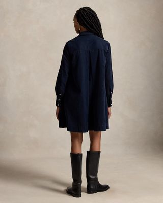 POLO RALPH LAUREN Corduroy Pleated Shirt Dress Navy 