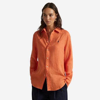 POLO RALPH LAUREN Classic Fit Linen Shirt - True Orange