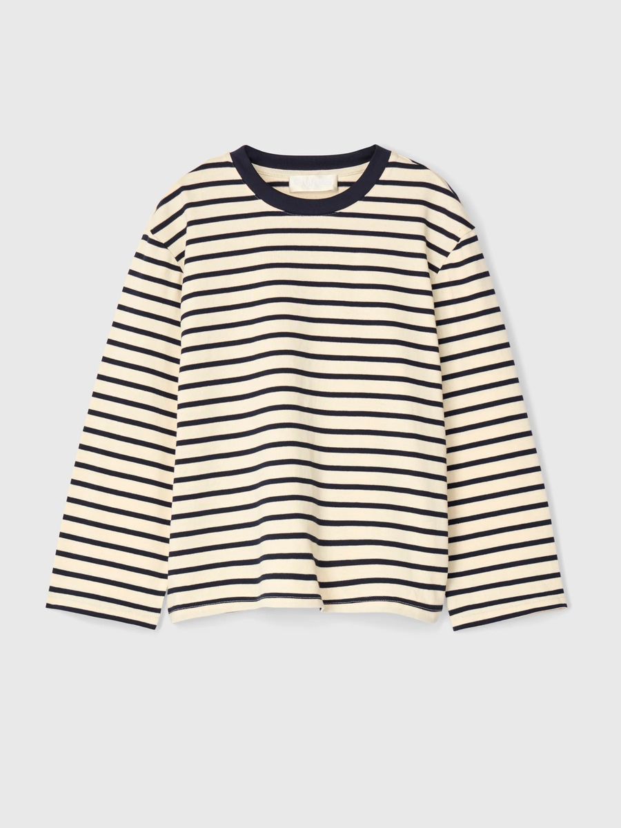 FWSS Breton Crewneck Long Sleeve Cream Navy Stripe