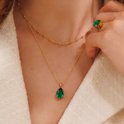 CAROLINE SVEDBOM Mini Drop Necklace / Majestic Green