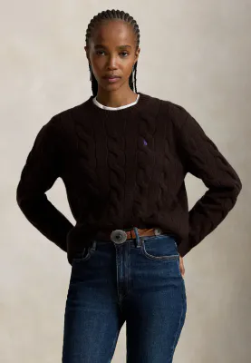 POLO RALPH LAUREN CABLE-KNIT WOOL-CASHMERE SWEATER BROWN 